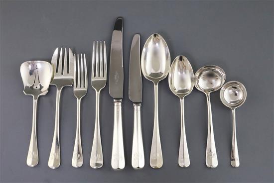 A part canteen of George V/VI silver Hanovarian rat tail pattern cutlery for eight, Josiah Williams & Co, weighable silver 77.5 oz.